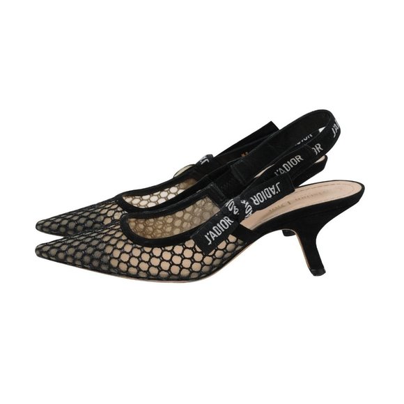 Dior Womens J'ADior Slingback Pumps Size 39.5 US 9.5 Black Mesh Kitten Heels - Picture 4 of 9